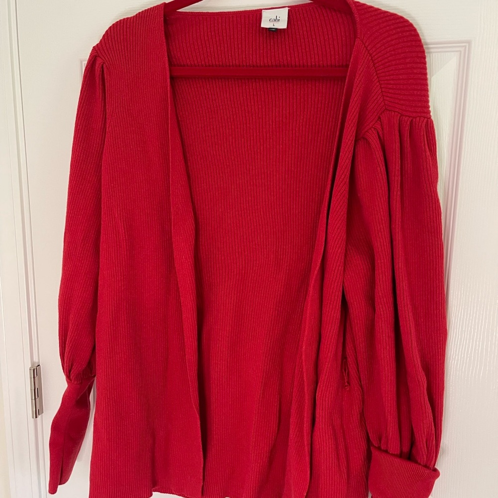 Cabi Red cardigan sweater Large belted L